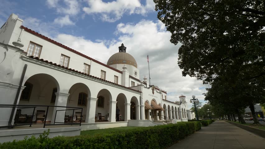 Historic Building Bath House Exterior Seating, Slow Motion