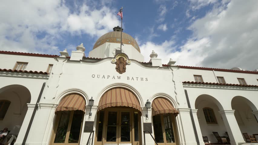 Historic Building Bath House Exterior, Slow Motion