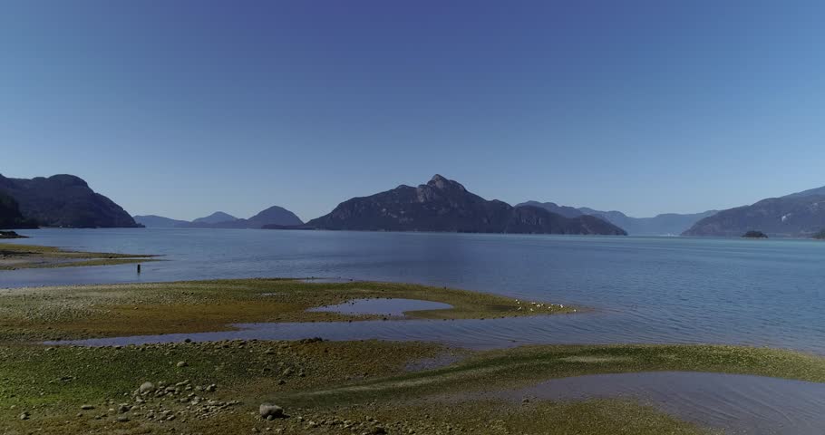 Aerial view over Furry Creek Bay and ocean in beautiful British Columbia. Canada.