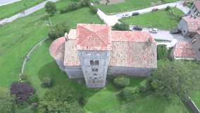 Drone in Romanic church of Mollo, Girona,Catalonia - Spain