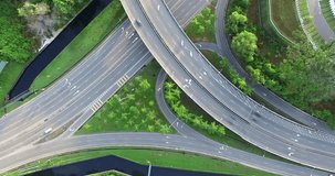 aerial footage of a road junction at Kota Kinabalu city, Sabah Malaysia