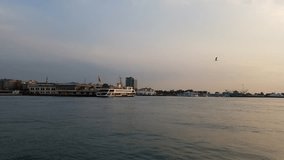 Ferries goes Europe Side from Asian Side - Video was taken at Kadikoy Pier 