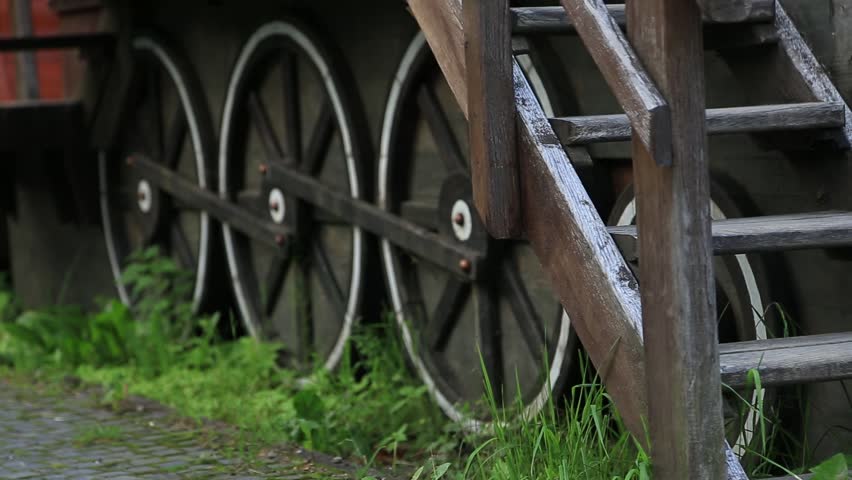Close up of a sculpture of old wooden train