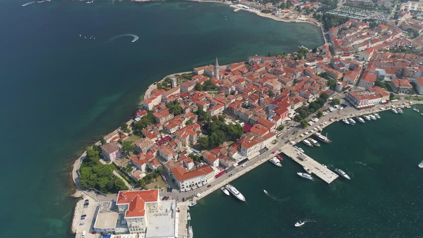 Aerial view of city Porec, Parenzzo, Istria, Croatia