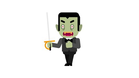 Vampire angry stalking his victim. Halloween character. Alpha channel. Loop animation. Motion graphics.