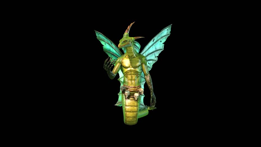 Basilisk Monster Lizard Hit Die Alpha Matte Front 3D Rendering Animation