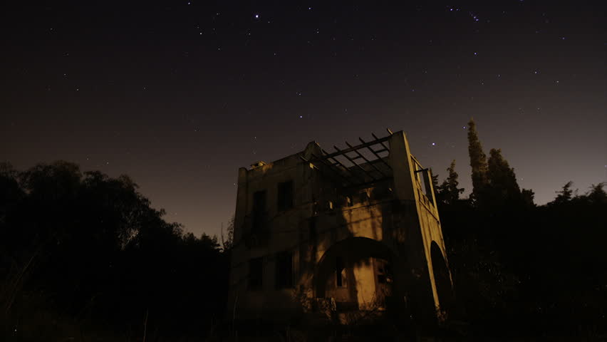 Starry night under the abandoned house