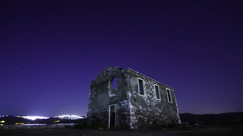 Starry night under the abandoned house