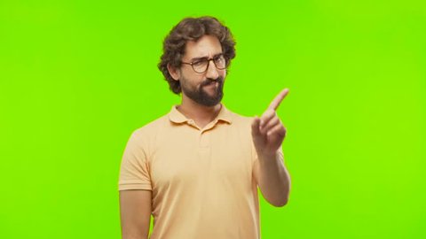young bearded silly man saying no against chroma key editable background. ready to cut out the person.