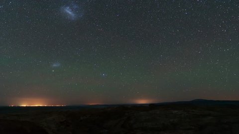 Timelapse Magellan Nebula Atacama Desert with one million stars and San Pedro de Atacama Light Pollution