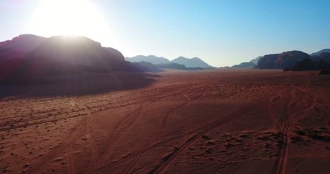 Aerial drone in Middle East Southern Jordan Wadi Rum Desert