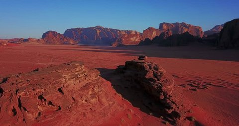 Aerial drone in Middle East Southern Jordan Wadi Rum Desert