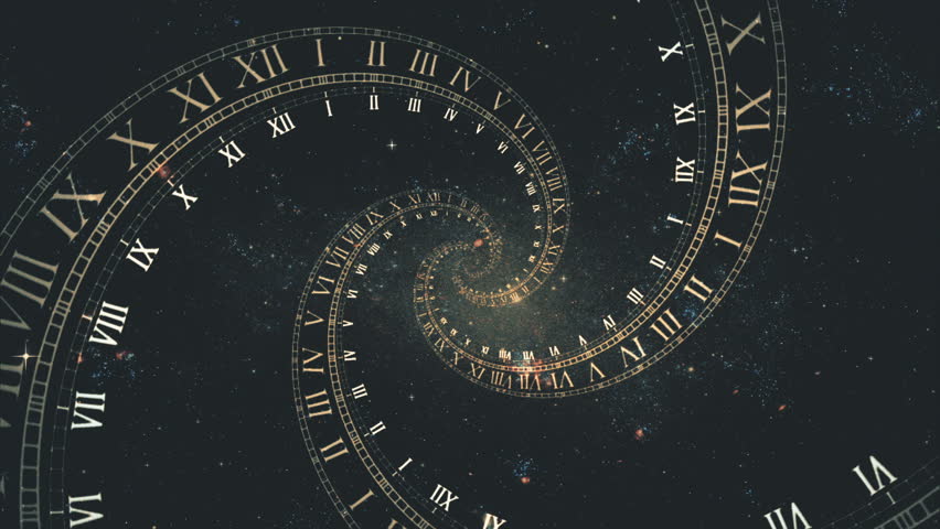 The composition of the space of time, the flight in space in a spiral of Roman clocks | Shutterstock HD Video #1017456736