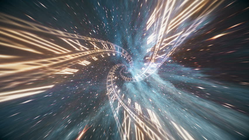 The composition of the space of time, the flight in space in a spiral of Roman clocks Royalty-Free Stock Footage #1017456745