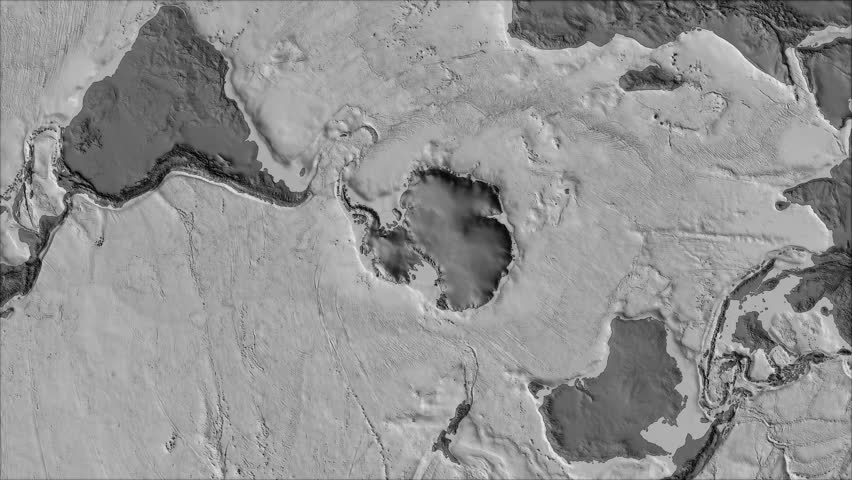 Antarctica tectonic plate shape animated on the bilevel elevation map in the van der Grinten projection with oblique transformation. Stroke first. Peter Bird