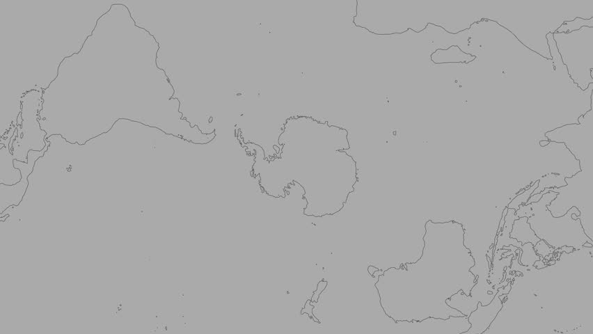 Antarctica tectonic plate shape animated on the elevation grayscale map in the van der Grinten projection with oblique transformation. Borders first. Peter Bird
