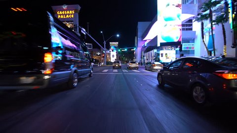 Las Vegas, Nevada, USA - Sep 5, 2018 : Las Vegas Strip Driving Plate North Bound at Night 09 at Caesars Palace
