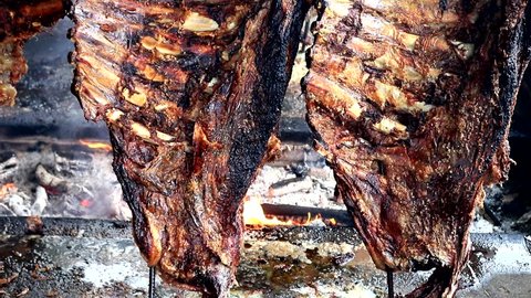 Close in brazilian beef rib, Brazilian Gaucho barbecue. ஸ்டாக் வீடியோ