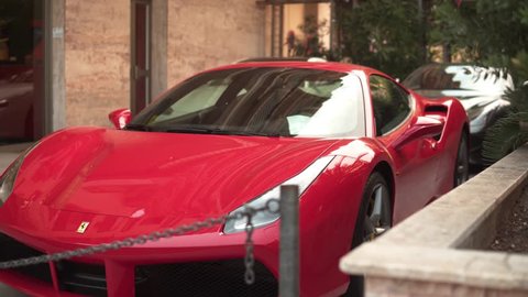 Red Ferrari 458 Sports Car parking in Monaco