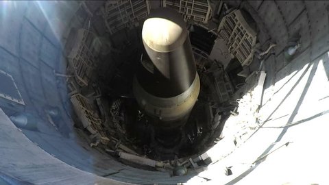 TUCSON, ARIZONA/USA- March 1, 2018: A high angle view of an Intercontinental Ballistic Missile aka Titan Nuclear Warhead Missile in its silo or hanger. 