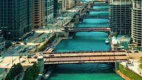 Time-lapse of the Chicago River with traffic and boats