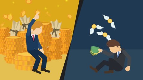 Business difference. Rich man versus poor man. Inequality concept. Loop illustration in flat style.