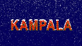 New Year text capital name KAMPALA. Snow falls. Christmas mood, looped video. Alpha channel Premultiplied - Matted with deep blue RGB(04:00:5B)
