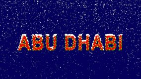 New Year text capital name ABU DHABI. Snow falls. Christmas mood, looped video. Alpha channel Premultiplied - Matted with deep blue RGB(04:00:5B)