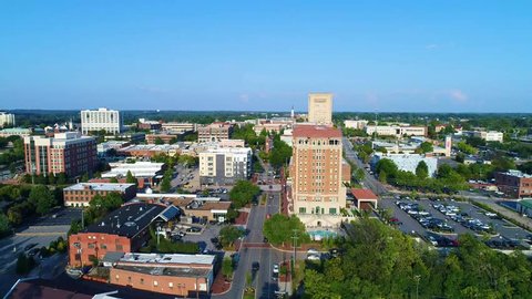 Drone Aerial of Downtown Spartanburg, South Carolina, USA Skyline