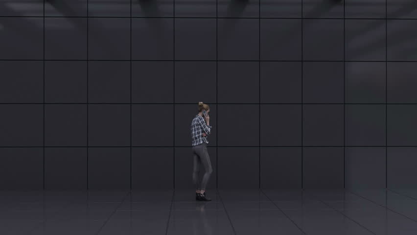 woman talking on the phone in the hall, time lapse