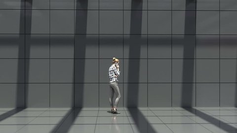 woman talking on the phone in the hall, time lapse