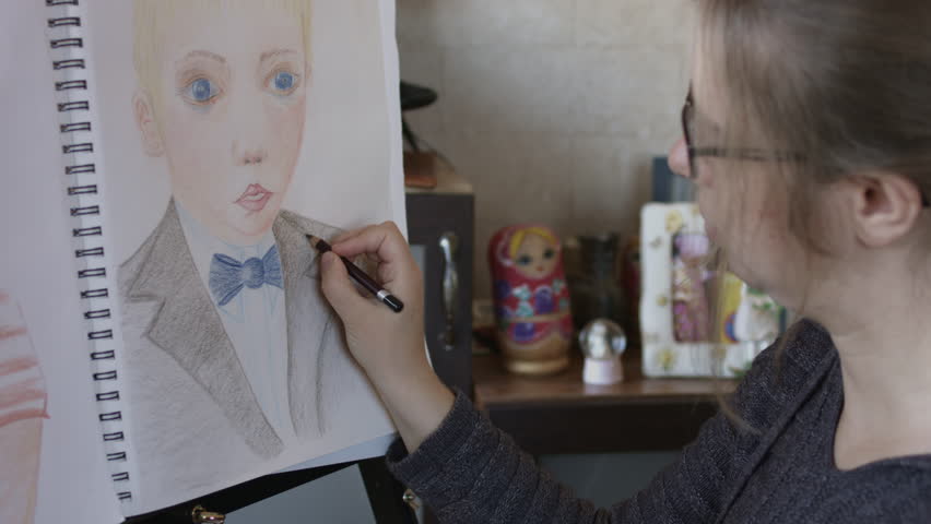 Woman Colouring A Portrait