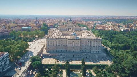 Aerial view of Palacio Real or Royal Palace in Madrid, Spain