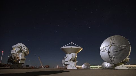Radio Satellite Dishes rotating at Night