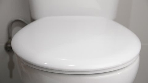 hand of a woman closing the lid of a toilet