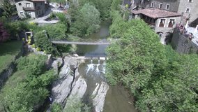 Aerial view from a Drone in Rupit i Pruit, village of Barcelona, Catalonia, Spain. 4k Video