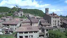 Aerial view from a Drone in Rupit i Pruit, village of Barcelona, Catalonia, Spain. 4k Video