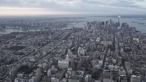 New York City Circa-2015, wide angle aerial view of Brooklyn, Lower Manhattan and Jersey City from above Union Square