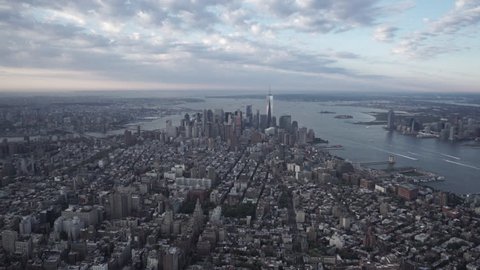 New York City Circa-2015, wide angle aerial view of Lower Manhattan, Brooklyn and Jersey City from above Greenwich Village