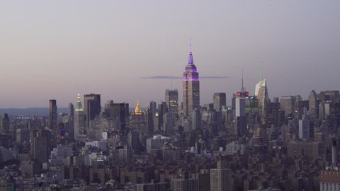 New York City Circa-2015, telephoto aerial view of Midtown Manhattan and the Empire State Building at dusk from Stuyvesant Town