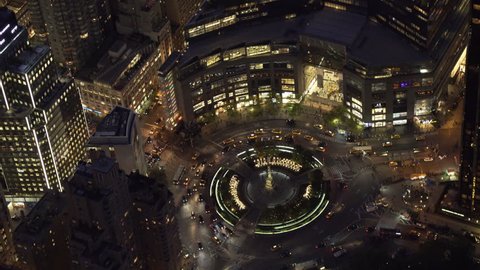 New York City Circa-2015, telephoto aerial view above Columbus Circle at night