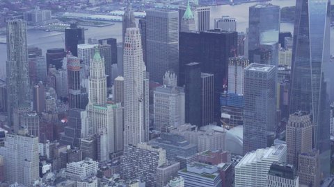 New York City Circa-2015, Aerial view of Lower Manhattan's Financial District