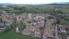 Aerial view from a Drone in Peratallada, medieval village of Girona in Costa Brava, Catalonia,Spain. 4k Video