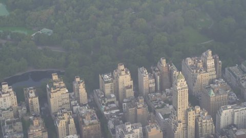 New York City Circa-2015, telephoto aerial view of Central Park and above the Upper East Side in the morning