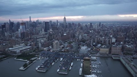 New York City Circa-2015, wide aerial view of Midtown Manhattan and Chelsea Skyline from the Hudson River