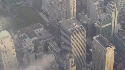New York City Circa-2015, daytime aerial view flying over Midtown Manhattan near 42nd street