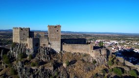 Aerial view from a Drone in Castle of Alburquerque, historical village of Badajoz,Extremadura, Spain - 4k Video