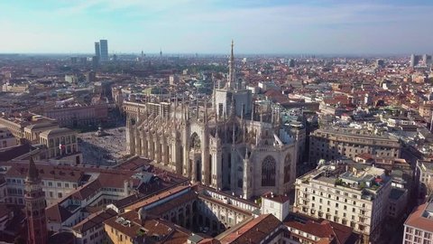 Aerial view of Duomo di Milano, Galleria Vittorio Emanuele II, Piazza del Duomo