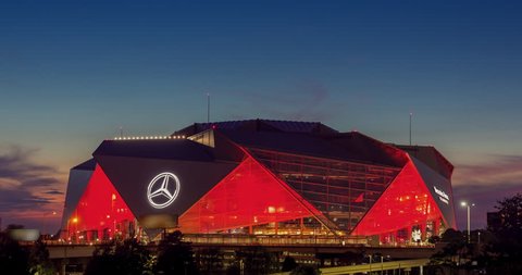 ATLANTA, GA - September 29, 2018: Mercedes-Benz Stadium on September 29, 2018 in Atlanta. Mercedes-Benz Stadium is the home of the Atlanta Falcons NFL team and has a unique eight-panel retractable roo