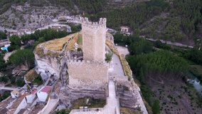 Aerial view of Alcala del Jucar, Albacete from a Drone. Spain. 4k Video